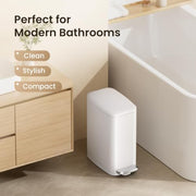 Cesun Slim Bathroom Trash Can with Lid, Soft Close, White, 6L/1.6 Gallon | Hidden Trash Bag Design, Small, Stainless Steel, Removable Inner Bucket, Foot Pedal, Odor Control, for RV/Office/Bedroom