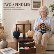 GloTika Wooden Yarn Holder with Double Drawer and 2 Magnetic Spindles | Handcrafted, Tangle-Free Spinning, Anti-Slip Weighted Base, Phone Stand, Easy Assembly, Gift for Knitters, Solid Build