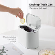 SUBEKYU Mini Trash Can with Lid,Small Desk Garbage Can,White 0.56 Gal | Countertop Mini Garbage Cans for Office Kitchen Coffee Table,Tiny Waste Basket,Bonus: 3 Rolls of Garbage Bags