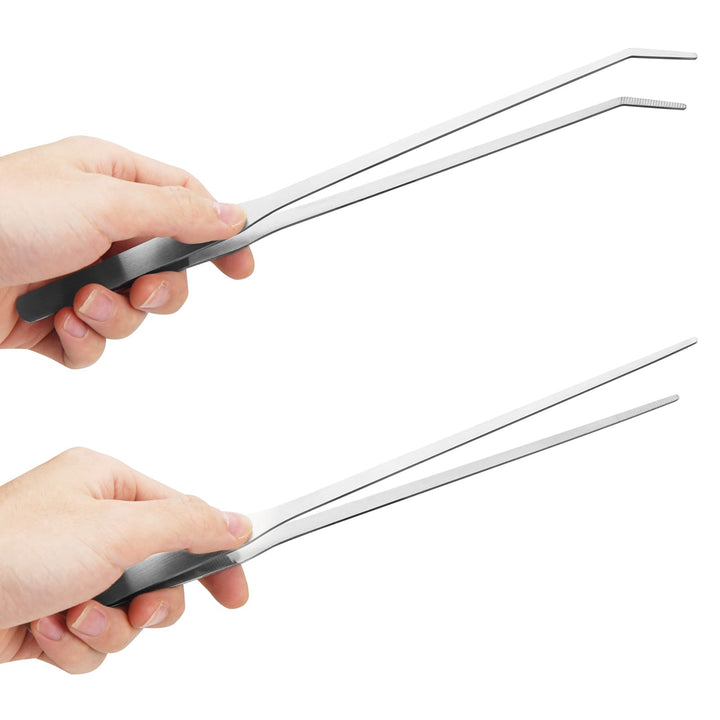 Fri4Free 2PCS 10.6" Stainless Steel Aquarium & Reptile Feeding Tweezers | Straight & Curved Tips, Extra Long, For Lizards Snakes Bearded Dragon, Plant, Aquascape Terrarium Tank Tools,Accessories