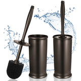HAMITOR Toilet Bowl Brush Holder Set: Modern Brown Bathroom Accessories | Dense Stiff Soft Bristle Deep Cleaning, Round Head Restroom Scrubber, Covered Holder Hidden Mess, Home Hotel Decor, 2 Pack