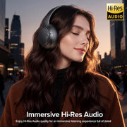 Hybrid Active Noise Cancelling Headphones 120H Playtime 6 ENC Clear Call Mic, Over Ear Headphones Wireless with Hi-Res Audio Comfort Earcup Low Latency ANC Bluetooth 6.0 Headphones for Travel Workout