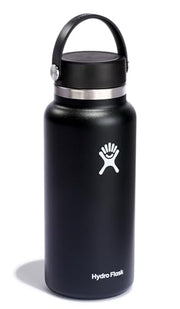 Hydro Flask Water Bottle - Insulated Stainless Steel - Wide Mouth Flex Lid, Non Spill, Leakproof and Refillable in 32 Oz Black