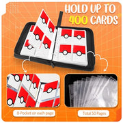 Card Binder 4 Pocket, Trading Card Holder Fits 400 Cards With 50 Removable Sleeves, Portable Collection Card Ablum, Game Card Case book With Zipper for Gift, Red