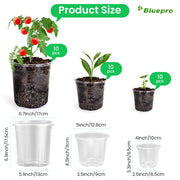 Bluepro Clear Nursery Pots with Drainage Holes, 3.5/4/5 Inch, 36-Pack | Clear PET, 12 Each of 3 Sizes, Root and Moisture Visibility, Flexible, Reusable, Indoor Use, Propagation and Seed Starting