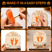 Baby's First Halloween Sign - Trick or Treat Smell My Feet Sign | DIY Footprint Keepsake Wood Craft Kit for Baby Boy & Girl, Babies 1st Halloween Sign, Stand Included, 9.25 x 7.75 in