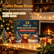 2026 3D Highland Cow Advent Calendar, 24 Days Christmas Countdown Calendar with Cute Farm Cattle Mini Figurines, Collectible Christmas Ornament Gift