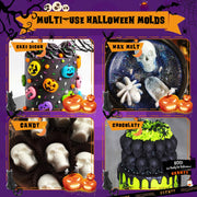 Halloween Molds Silicone for Chocolate 2 Pack, 3D Halloween Chocolate Candy Gummy Mold Skull Pumpkin Bat Ghost Witch Hat Spider tombstone Shapes Mold