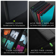 Vault X 9 Pocket Zip Trading Card Binder 360 Cards Exo-Tec (Black) | Holds 360 standard-size TCG cards in 20 side-loading 9-pocket pages. Padded, water-resistant Exo-Tec cover.