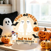 My First Halloween Sign Baby's First Halloween Wooden DIY Footprint Keepsake Kit Nursery Decor Baby Milestone Card Funny Trick or Treat Smell My Feet Photoshoot Prop Gifts for Baby Showers