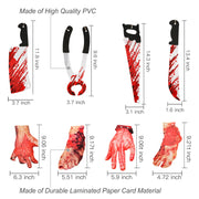 Scary Halloween Decorations, Haunted House Props Decor 6Pcs Fake Body Parts | Hanging Severed Hands, Creepy Bloody Carnival Vampire Zombie Party, 6pcs Fake Body Parts, 16pcs Weapon Cutouts Banner