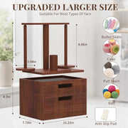 GloTika Wooden Yarn Holder with Double Drawer and 2 Magnetic Spindles | Handcrafted, Tangle-Free Spinning, Anti-Slip Weighted Base, Phone Stand, Easy Assembly, Gift for Knitters, Solid Build