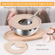Mixing Bowls with Airtight Lids Set, Non-Slip Silicone Bottoms, Khaki | Stainless Steel 6 Bowls(4.5QT,4QT,3.5QT,2.1QT,1.5QT,1.1QT), 3 Grater Attachments for Baking Serving