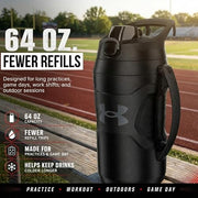 Under Armour Insulated Water Bottle with Handle & Fence Hook, Half Gallon Sports Water Jug, Leak-Resistant & BPA-Free for Baseball, Football & Gym - Black/Black, 64oz