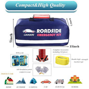 LIANXIN Emergency Roadside Kit for Car,Safety Car Kit with Jumper Cables | Roadside Assistance Emergency Kit Warning Triangle, Safety Hammer, Tow Rope, Car Emergency Kit Gifts for New Drivers