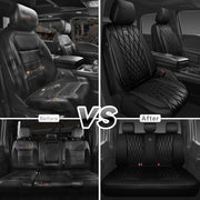 CAR PASS 5 Seats Piping Luxury Faux Leather Seat Covers Full Set, Anti-Slip Waterproof Seat Covers Compatible with Front Armrests, Universal Fit for Suvs,Vans,Trucks,Airbag Compatible, Pure Black