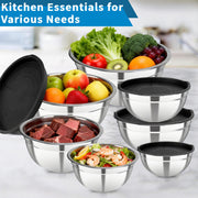 YJSLICT Stainless Steel Mixing Bowls with Lids, 7-Piece Nesting Bowl Set | 7 Sizes: 0.7–4.5 QT, Stackable Stainless Steel Mixing Bowls with Lids for Baking, Prep, Serving and Storage