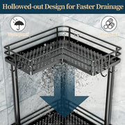 Consumest Corner Shower Caddy Standing - 3-Tier Stainless Steel Shower Organizer with Soap Holder and 4 Hooks, Large Capacity Corner Shelf Stand for Bathroom, Rest Room, Black