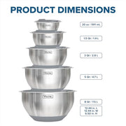 Viking Mixing Bowls Set, 10 Piece Stainless Steel Kitchen Cookware, Non-Slip Silicone Base, Includes Tight Fit Lids, Dishwasher Safe, Grey