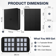 Top Loader Binder 9 Pocket, Holds 360 Toploaders, 100 Toploaders INCLUDED | Toploader Binder for 3" x 4" Rigid Toploaders, Trading Card Binder for TCG, MTG, Sport Cards, PU Leather Cover, Side Loading
