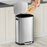 KdbK Kitchen Trash Can with Lid, 13 Gal Stainless Steel Pedal Garbage Can | 50L Fingerprint Pedal Trash Can with Removable Inner Bucket and Lid Soft Close, Rubbish Bin for Home Office, Silver