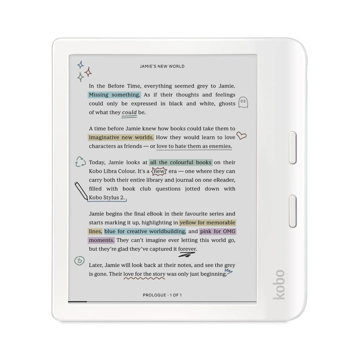 Kobo Libra Colour eReader, 7” Color E Ink, Waterproof, White | 7” Color E Ink Kaleido 3, Dark Mode, Waterproof, eBooks, Audiobooks, Recycled Materials