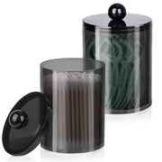 2 Pcs Acrylic Qtip Holder, Cotton Ball Holder Jars with Lids, Black | Apothecary Jars for Cotton Swabs, Balls, Pads and Floss Picks, Bathroom Vanity Organizer