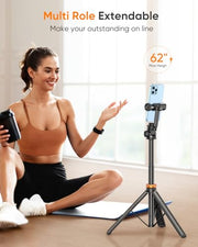 EUCOS 62" Phone Tripod, Tripod for iPhone & Selfie Stick with Remote | Extendable Cell Phone Stand & Ultimate Phone Holder, Solidest Phone Stand Compatible with iPhone/Android