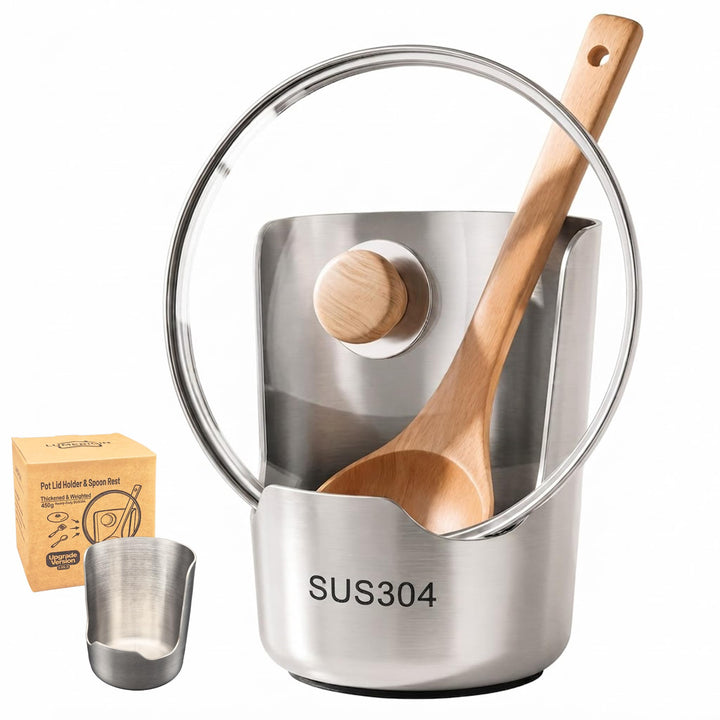 Heavy Duty Lid and Spoon Holder, 304 Stainless Steel Utensil Holder | 2-in-1 Space-Saving Vertical Countertop Organizer for Spatulas, Ladles, Spoons & Pot Lids