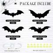 12Pcs Large Halloween Hanging Bats Decorations Outdoor, Flying Bats with Glowing Eyes for Halloween Tree Hanging Decorations Outside