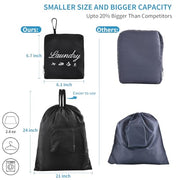 2 Pcs JHX Travel Laundry Bags, Dirty Clothes Organizer【Upgraded】with Handles and Aluminum Carabiner for Travel, Camp, Fitness, and Students (Black&Grey) 24"L x 21"W