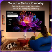 Aurzen Roku TV E1R Smart Portable Mini Projector with WiFi and Bluetooth | Roku TV Built-in, Upgraded Sound Base, 180° Rotation, Auto Vertical Keystone, Zoom, Portable for Home Movie/Bedroom/Outdoor