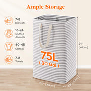 Lifewit 75L Large Collapsible Laundry Basket with Extended Handles, Grey | Foldable Laundry Hamper, Tall Dirty Clothes Basket, Waterproof, Freestanding Design for Bedroom, Bathroom, College Dorm