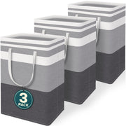 BlissTotes 3-Pack Laundry Basket, Collapsible Laundry Hamper, Grey, 75L | Laundry Clothes Hamper, Hampers for Bedroom, Freestanding Hamper with Handles, Clothes Laundry Basket