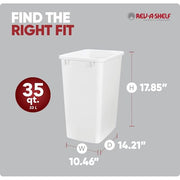 Rev-A-Shelf Double Pullout Garbage Trash Cans for Kitchen Cabinets, 35 Qt | Replacement Large Capacity Waste/ Recycling Bin Only for Kitchen Cabinet Pullouts, White, RV-35-52