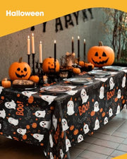 Niuara Halloween Black Plastic Table Cloth Disposable, 2 Pack, 54 x 108 in | Rectangle, 6 ft Tables, Halloween Party Decorations, Holiday Gathering