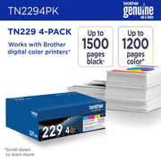 Brother Genuine TN2294PK Standard Yield 4-Pack Printer Toner Cartridges - Black, Cyan, Magenta, Yellow Toner Multipack