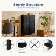 DUMOS 10 Drawer Tall Dresser for Bedroom & Living Room, Black | Fabric Storage Dresser Tower with Bins, Anti-Tip, Chest Organizer Unit, Steel Frame, Wood Top, Easy Pull Handle