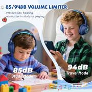 Kids Headphones Wired for School, 3.5mm Safe Volume Limited with Mic, Navy | Plug in Kid headphones with Cord, Over Ear Foldable, 85/94dB for Toddler Boy Girl Classroom Chromebook Tablet Airplane Travel