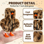7inch Desk Goose Outfits, Mini Desktop Goose Clothes with Sunglasses & Necklaces, Brown Leopard Plush Hoodie Set Accessories for Magnetic Goose Statue (Brown Leopard)