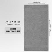 Chakir Turkish Linens 100% Cotton 4-Pack Bath Towels 27x54, Gray | Premium Cotton Turkish Bath Towels, Set Of 4 At 27x54, Oeko-Tex Certified, Soft Plush And Absorbent