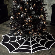 Junkin 48" Gothic Halloween Tree Skirt Black Christmas Tree Skirt | Halloween Spider Web Tree Skirt, Christmas Black and White Spooky Mat, Farmhouse Decoration, Home Seasonal Winter Room Decor