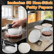 Smash Burger Press, Stainless Steel Burger Smasher with Anti-Scald Handle | 5.5 Inch Hamburger Press Includes 50 Non-Stick Patty Papers, Works Well for griddle, BBQ and Outdoor Cooking, Easy to Clean