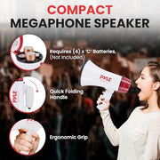 Pyle 20W Megaphone Bullhorn - 5.4'' x 8.6'' Portable Megaphone, Projection Range 1000 Sq. Yards, Voice Talking & Siren Alert, Shoulder Strap, Battery Operated, (White)