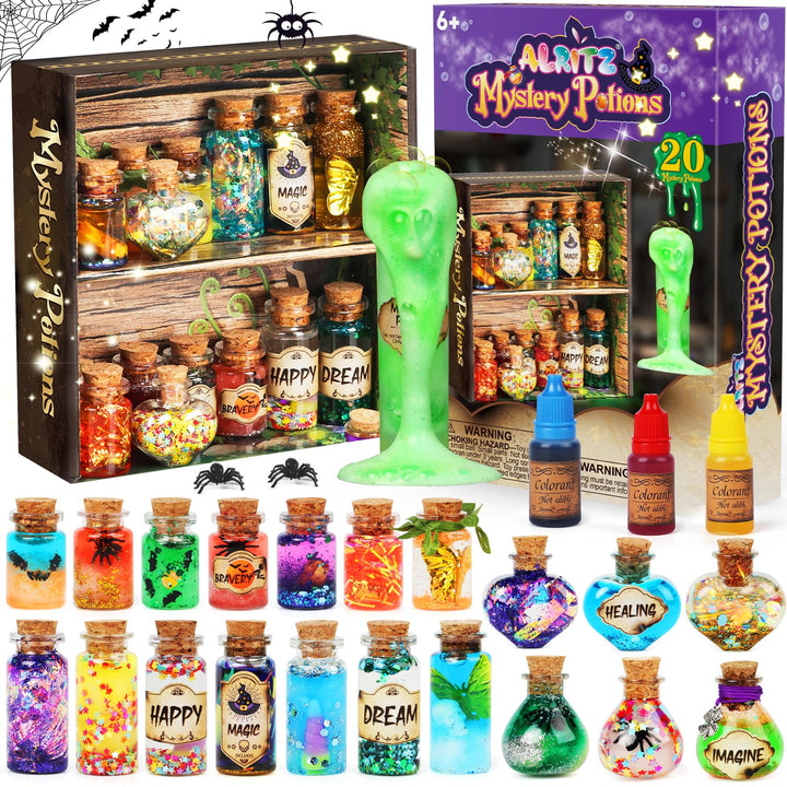 Alritz Witch Mystery Potion Kits for Kids Ages 6+ | Bubbling, 2 Natural Crystals, Magic, Witches, Wizards, Monsters, Fantasy, Crafts, For Halloween