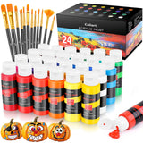 Caliart Acrylic Paint Set of 24 Colors with 12 Brushes | Craft Painting Kit for Artists Adults Beginners, Halloween Pumpkin Canvas Wood Rock Ceramic Fabric Art Supplies