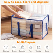 Dntorx 8 Pack 93L Clear Moving Bags Heavy Duty Extra Large 200LBS, Blue | Storage Totes with Strong Dual-Zipper, Reinforced Wrap-Around Handles, Alternative to Moving Boxes, College Dorm Essentials