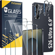 firtstnow 3 Pack for Samsung Galaxy S26 Ultra Screen Protector Tempered Glass + 3 Pack Camera Lens Protector, Military Grade Shatterproof, 9H Hardness, Fingerprint Unlock,Case Friendly 6.9 Inch