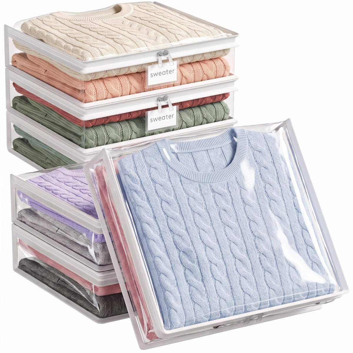 Lifewit 6 Pack Clear Zippered Storage Bags, Plastic Sweater Storage Bags Clothing Organizer for Blankets Linen Sweater Bed Sheet Quilt Clothes (15.7 x 13.8 x 3.9 Inch)