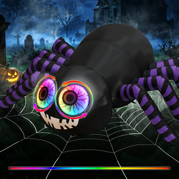 5FT Lighted Halloween Inflatable Outdoor Giant Spider with Color-Changing RGB LED Eyes & Purple Striped Legs, Waterproof Windproof Blow Up Lawn Yard Garden Decor